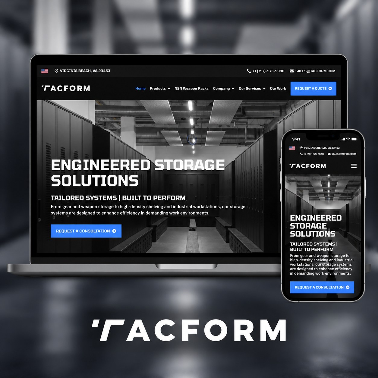 TacForm website shown on laptop and mobile, custom website designed and developed by VATIK